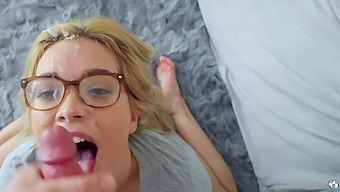 Blowjob And Cumshot: Nerdy Chick Gets A Facial After A Rough Cowgirl Ride