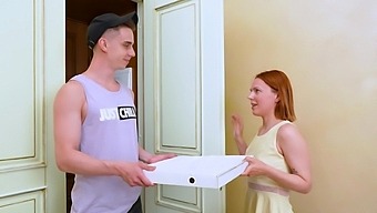 Violet Clarke, A Redheaded Amateur, Enjoys A Pizza Delivery And Some Hardcore Action
