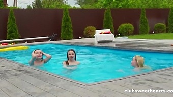 Three Teen Lesbians Explore Their Sexuality In A Steamy Poolside Session