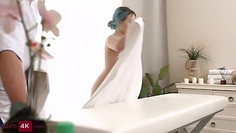 Blue-Haired Teen Gets Sensual Back Rub And Oral Treatment