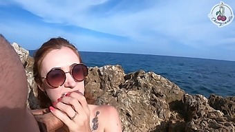 Fit Redhead Gives A Blowjob And Has Sex On The Beach With Her Boyfriend